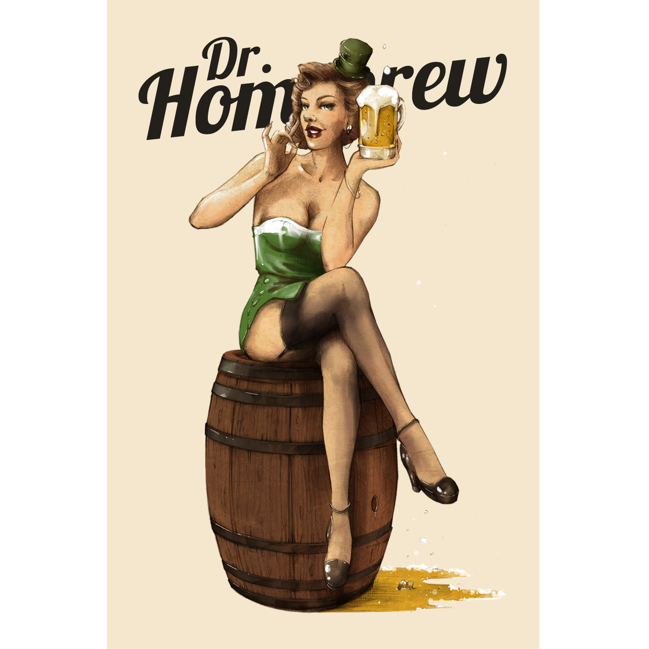 Featuring a sexy beer maiden dressed in St. Patrick’s day attire, holding a...